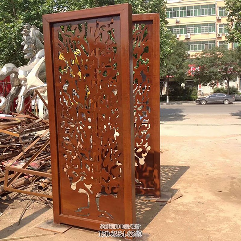 中式屏风雕塑 园林景观耐候钢雕塑精选 园林耐候钢屏风雕塑摆件订做